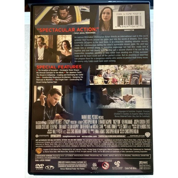 Inception Movie DVD Widescreen Version Leonardo DiCaprio - Picture 2 of 3